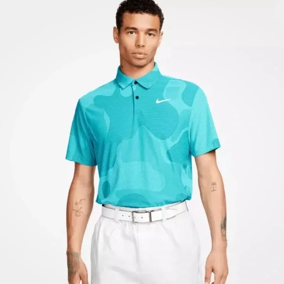 Men’s Nike Dri-Fit ADV Tour Camo DR5312-381 Teal Polo Golf Shirt Size Large - Picture 1 of 12